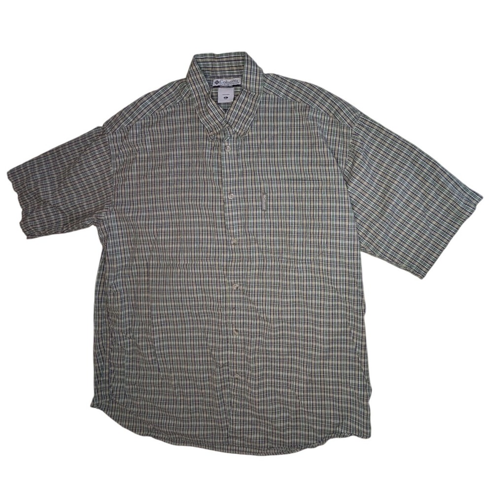 Columbia Mens XL Plaid Short Sleeve Button Up‎ Shirt Green XM7122 Cotton